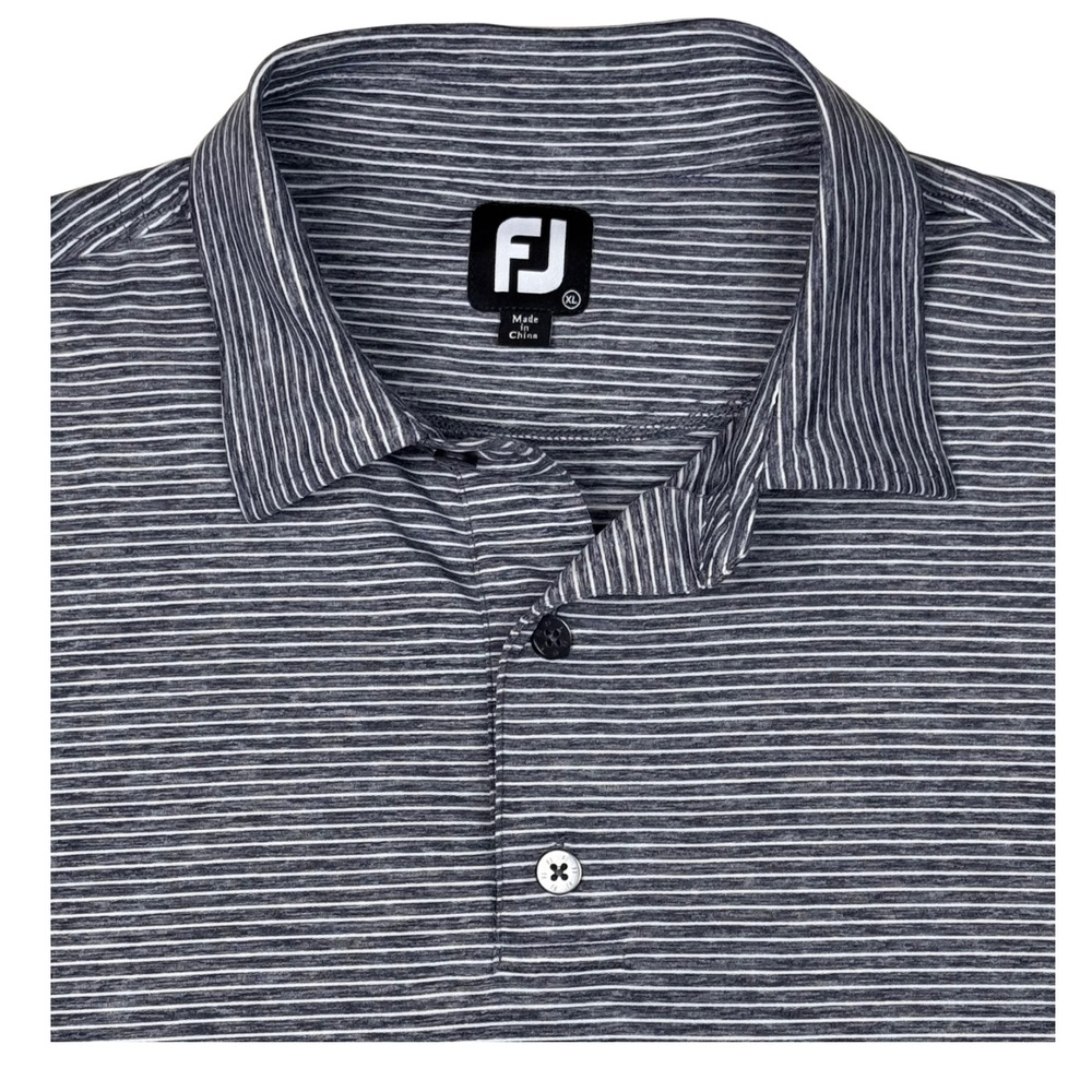 FootJoy Polo Shirt Mens Stripe Stretchy Fish Logo Shirttail Golf XL Gray/White